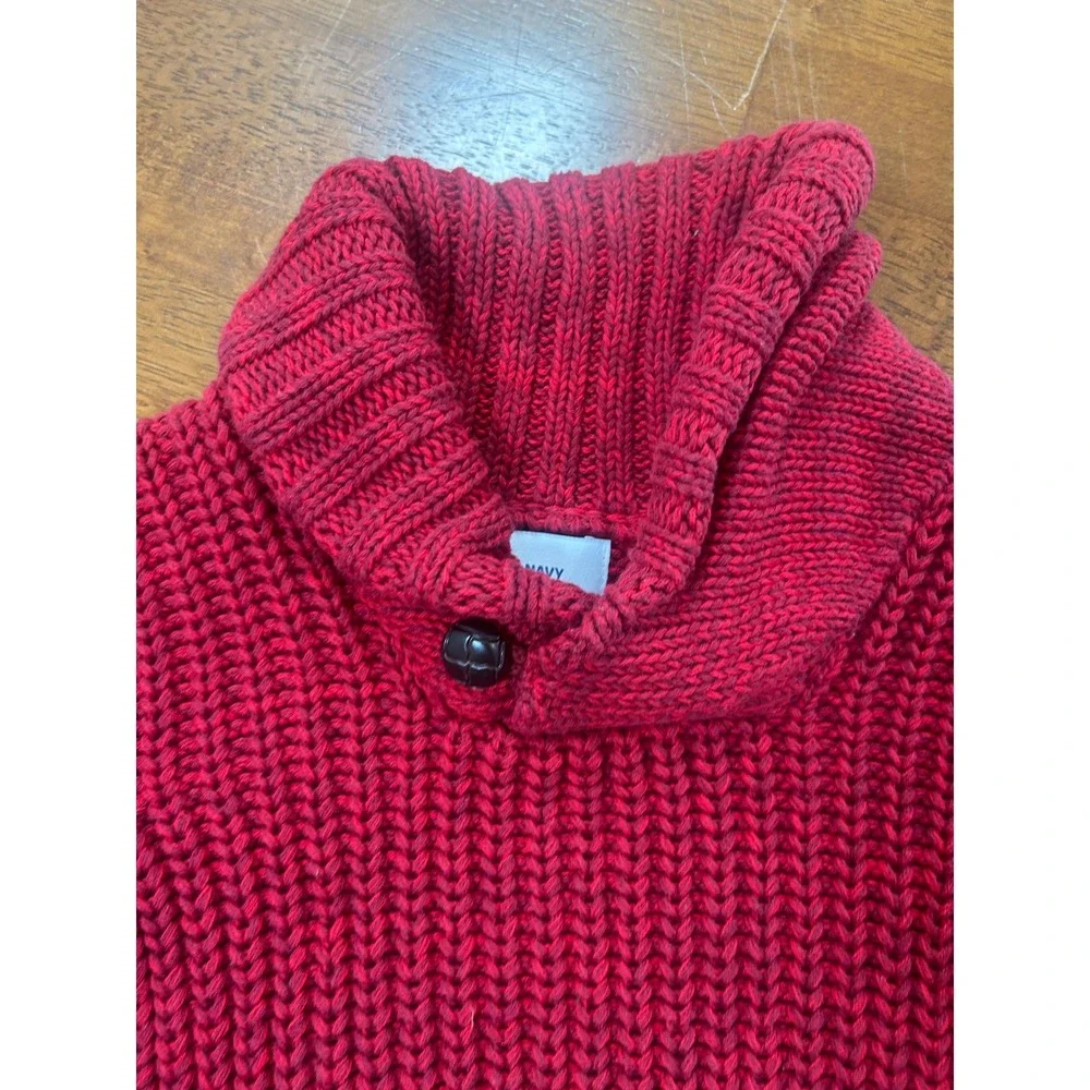 Old Navy Sweater Toddler 3T Red Shawl Collar Button Chunky Knit Pullover